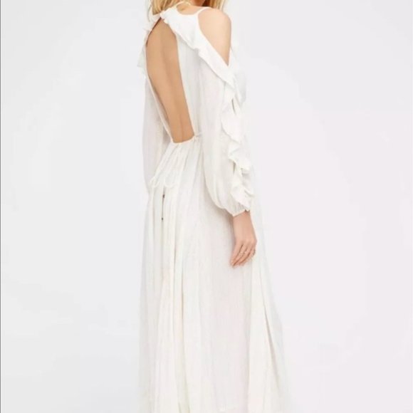 Free People Huxley Maxi Dress Ruffle Cutout Open Back Metallic Stripe Size Small - Picture 8 of 16